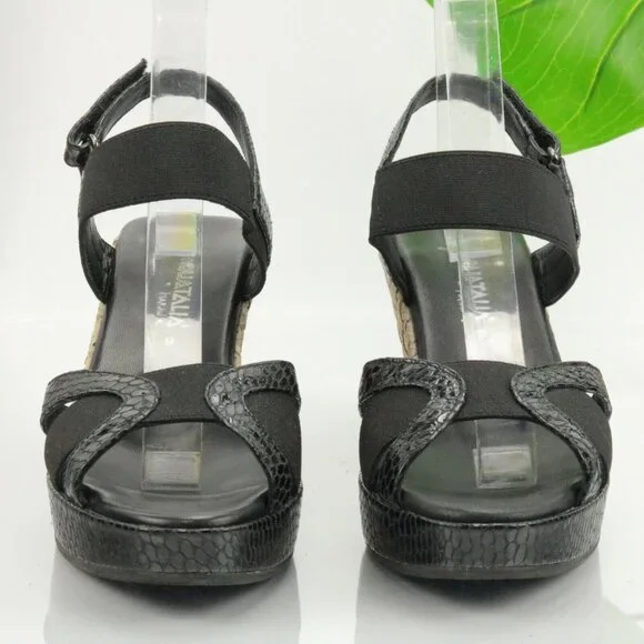 Aquatalia Womens Neve Sandal Size 9 Black Leather Snakeskin Wedge Heel Platform - Picture 3 of 11